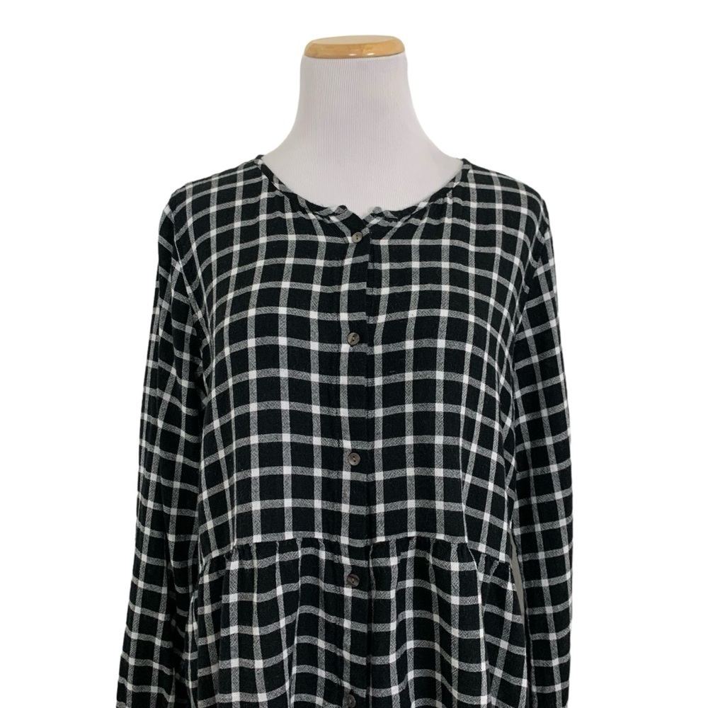 Rails Plaid Ruffle Hem Button Front Top Black & White Women’s Large Long Sleeve - Picture 4 of 17